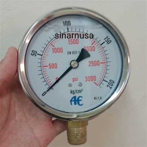 Jual Pressure Gauge AE Stainless 4 Inchi 200 Bar 3000 Psi Shopee