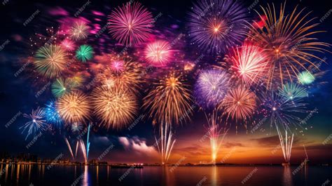 Premium Photo Firework Performance In The Night Sky Visual Photo