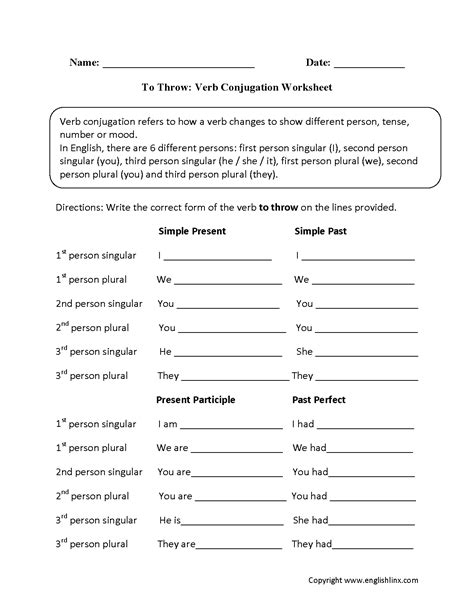 Verbs Worksheets Verb Conjugation Worksheets