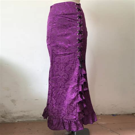 2020 Vintage Victorian Mermaid Long Skirt Lace Up Ruffles Fishtail