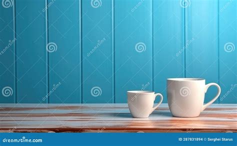 Two White Coffee Mugs Sitting On A Wooden Table Generative Ai Image