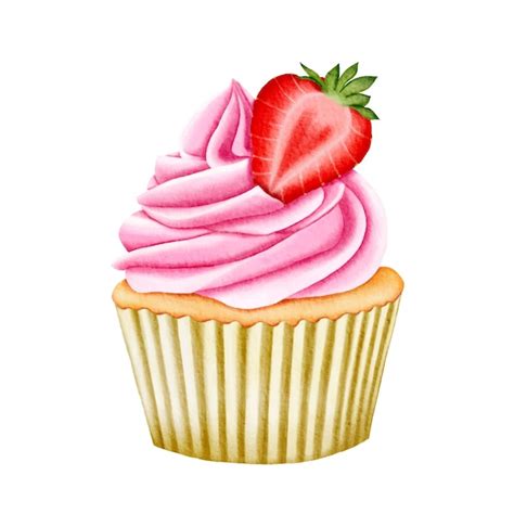 Premium Vector Strawberry Cupcake Watercolor Digital Painting