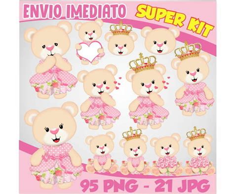 Kit Digital Ursinha Princesa Rosa Elo7 Produtos Especiais