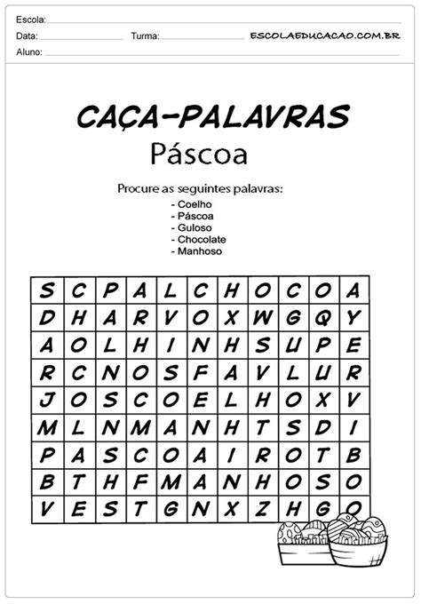 Atividades de Páscoa Caça Palavras de Páscoa Texto sobre a pascoa