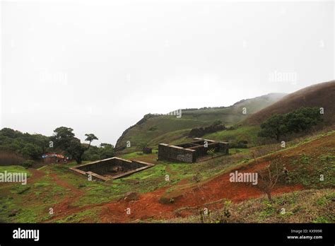 Monsoon landscapes around Torna Fort in western ghats near Pune ...