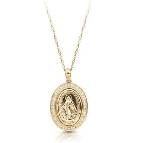 Jewelled Yellow Gold Miraculous Medal D K Jewellers