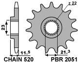 Pignone PBR Passo Catena 525 Forato Z13 Denti 2051 13 18NC Pignoni