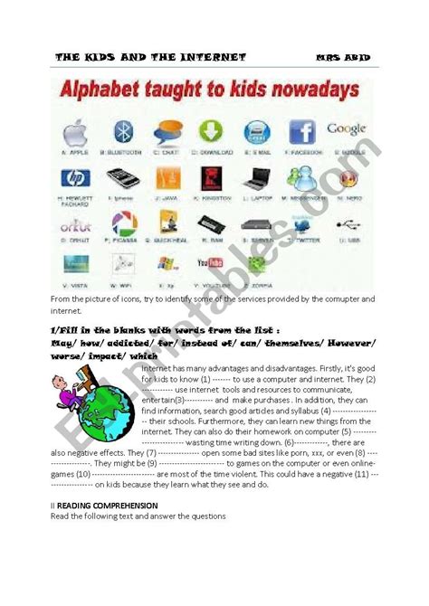 Internet Services And Drawbacks Esl Worksheet By Sawsen Abid