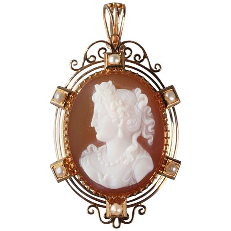 Mid 19th Century Gold Brooch Pendant With Agate Cameo For Sale At