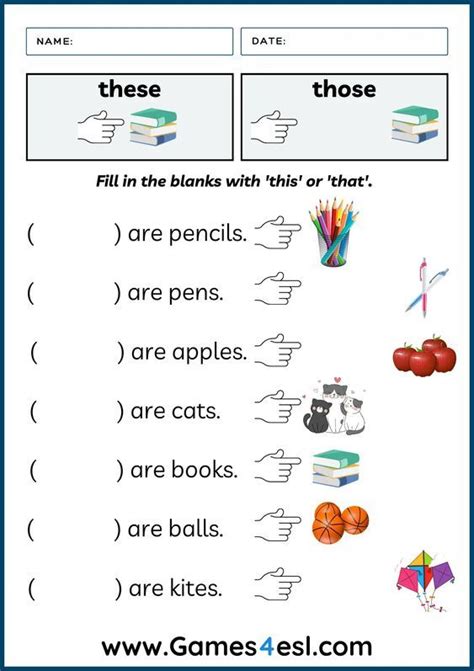 This That These Those Worksheets Printable Demonstrative Pronoun