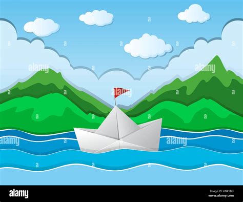 Paper Boat Floating Along River Illustration Stock Vector Image And Art