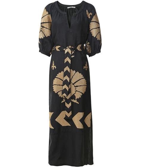 Greek Archaic Kori Linen Peacock Maxi Dress Jules B