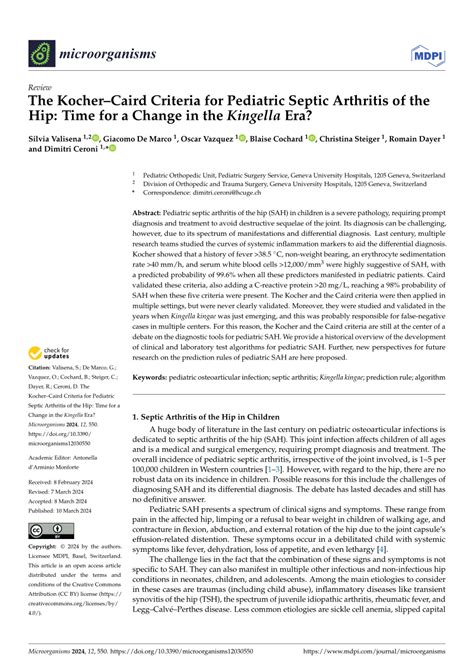PDF The KocherCaird Criteria For Pediatric Septic Arthritis Of The