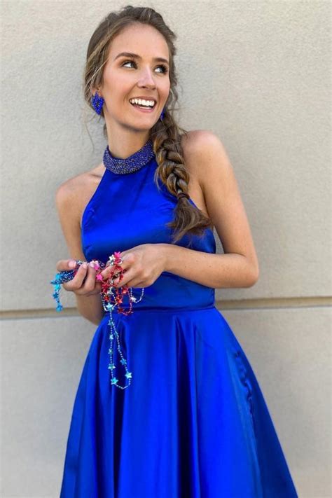 A Line Halter Royal Blue Short Homecoming Dress E202283620 E202283620