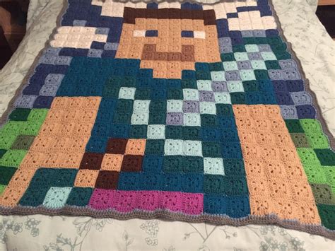 Minecraft Steve Crochet Blanket Etsy Uk