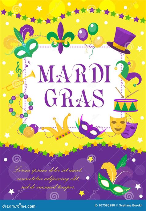 Mardi Gras Carnival Poster Invitation Greeting Card Happy Mardi Gras