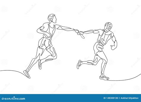 Continuous One Line Drawing Relay Race Runner Passes The Baton