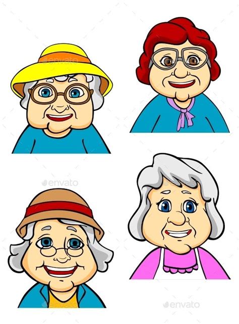 Cartoon Happy Old Women and Seniors | Cartoon grandma, Happy older ...