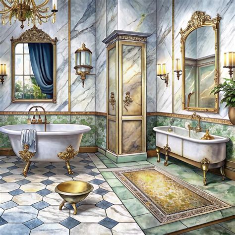 Elegant And Luxurious Bathroom With Marble And Gold Accents Premium