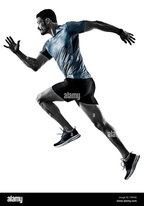 One Caucasian Man Runner Jogger Running Jogging Isolated On White