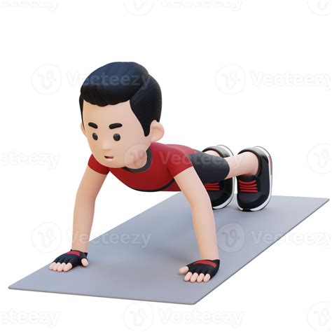 3d Sporty Male Character Performing Standard Push Up Exercise At Home Gym 25001996 Png