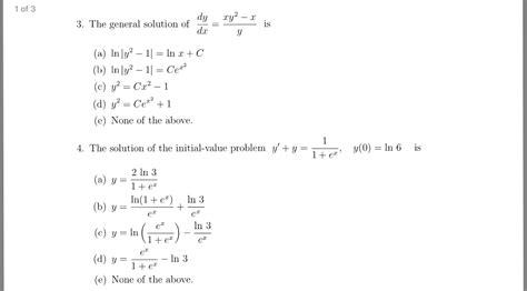 Solved The General Solution Of Dydx Xy2 Xy Is In