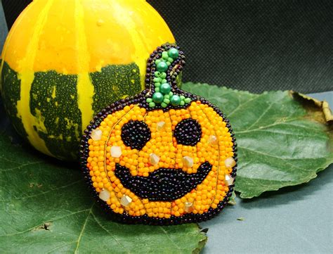 Halloween Pumpkin Bead Brooch Jack Olantern Bead Brooch Etsy