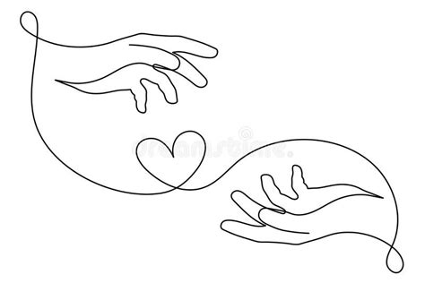 Hands With Heart One Line Art Love Concept Continuous Contour Drawing