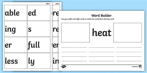 Prefix And Suffix Word Builder Cards And Worksheets Twinkl