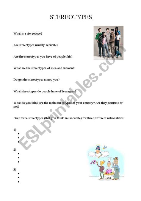 Stereotypes Esl Worksheet By Dottydalmatian