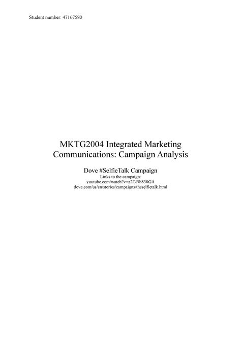 Imc Campaign Analysis Dove Selfie Talk Mktg2004 Integrated Marketing