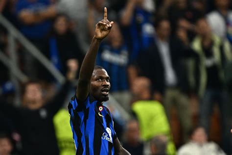 Inter Striker Marcus Thuram Celebrates UCL Win Vs Benfica