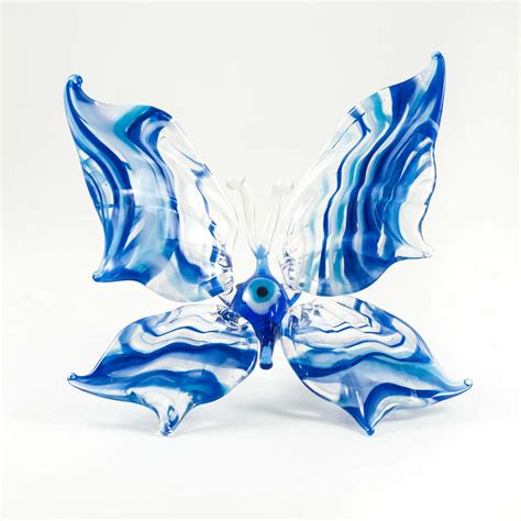 Glass Butterflyblue And White Sculpture Hand Blown Art Glass