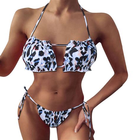 Gzea Plus Size Two Piece Swimsuit For Women Sexy Pleated Hollowed Out Bikini Bikini Tie Up