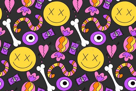 Groovy Halloween Seamless Pattern 70s Style Psychedelic Hippie Endless