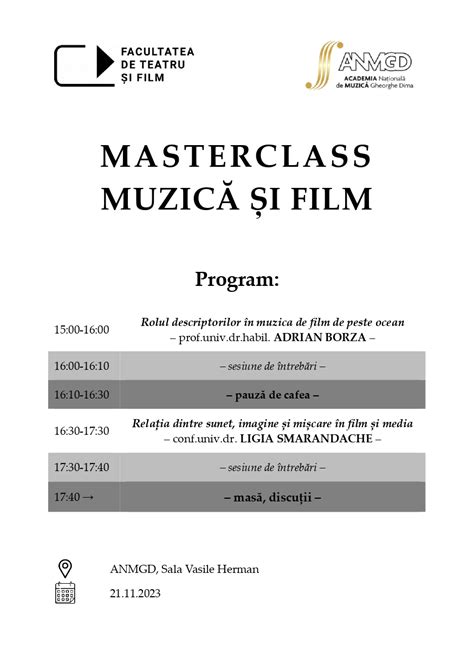 Curs De M Iestrie Muzic I Film Facultatea De Teatru Si Film