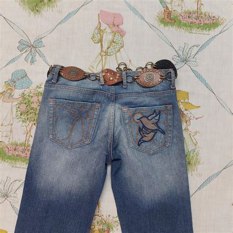 Y2k Paris Blues Jeans Bird Embroidery Chain Depop