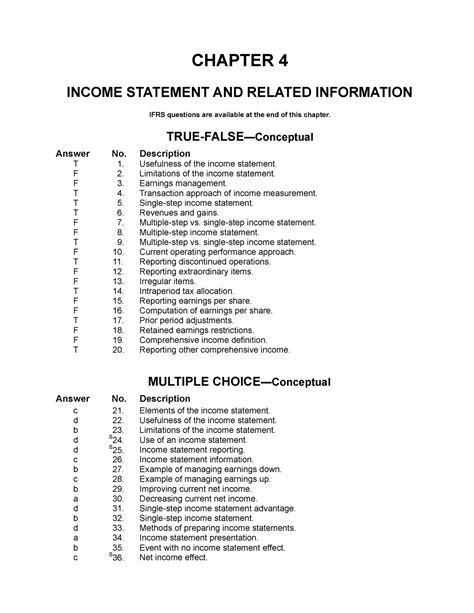 Chapter 4 Income Statement And Related Information Chapter 4 Income Statement And Related