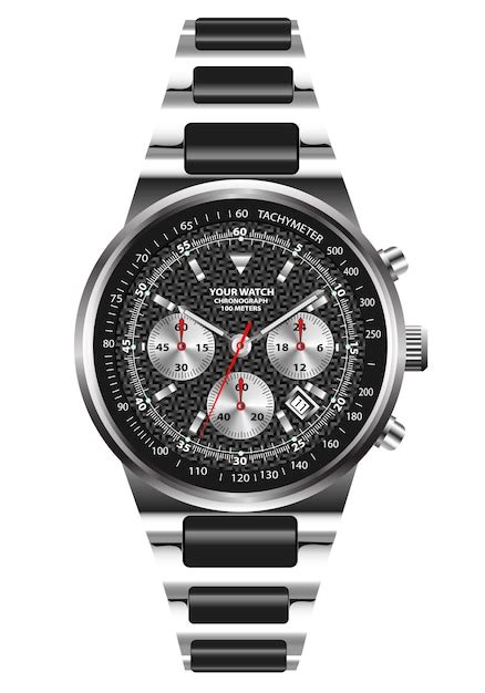 Realistische Uhr Chronograph Edelstahl Premium Vektor