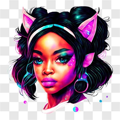 Baixe Retrato Art Stico De Uma Mulher Orelhas De Gato E Cabelo Rosa