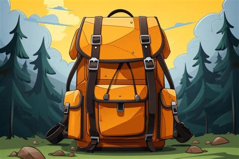 Hiking Backpack Flat Design Front View Adventure Theme Animation Vivid
