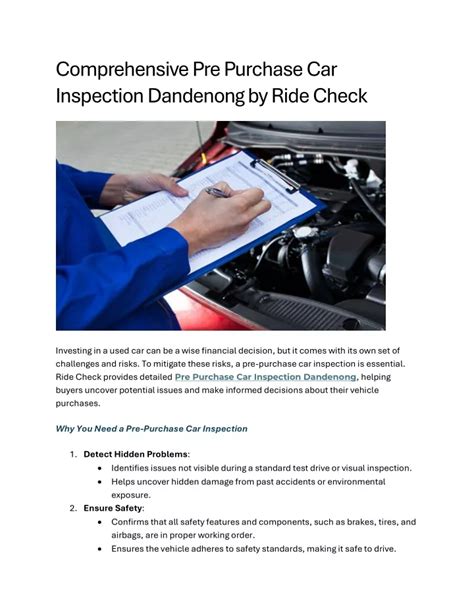 PPT Comprehensive Pre Purchase Car Inspection Dandenong By Ride Check