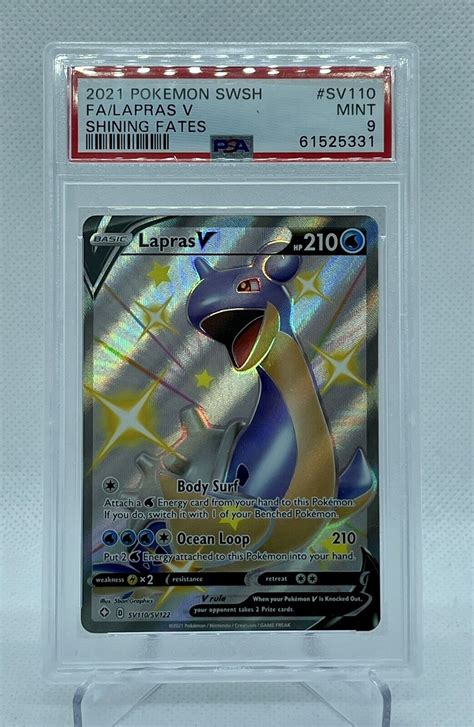 Psa 9 Mint 2021 Pokemon Shining Fates Lapras V Sv110 Full Art Values