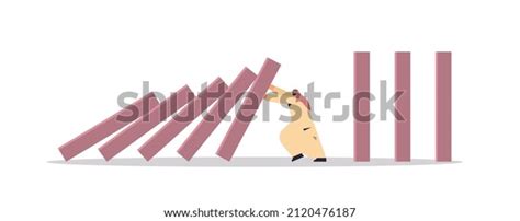 Stressed Arab Businessman Stopping Domino Effect Stock Vector Royalty