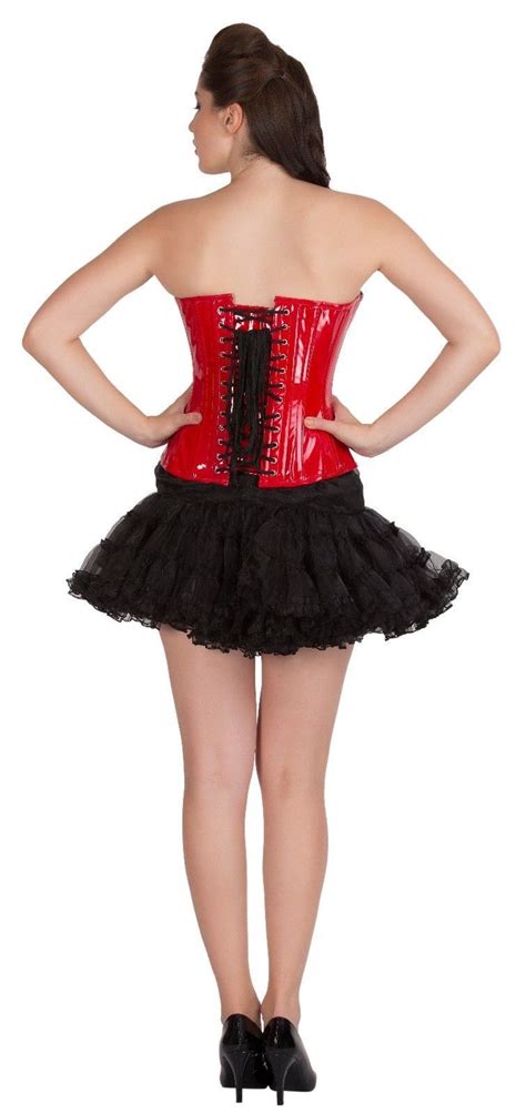 Red Pvc Leather Gothic Steampunk Basque Black Tutu Skirt Overbust