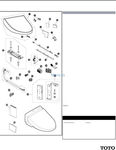 Toto Sw204401 Replacement Part List Online