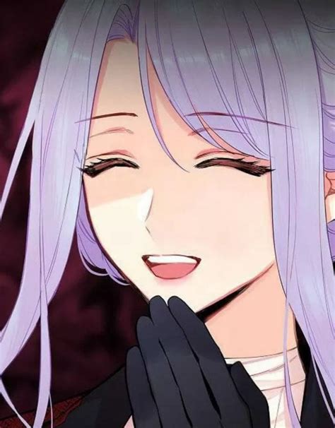 An Anime Girl With Purple Hair And Black Gloves Holding Her Hands Up To