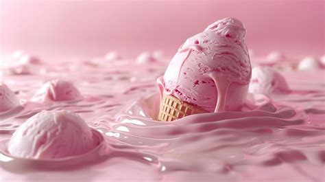 Premium Photo A Closeup Image Of A Single Pink Ice Cream Cone Melting