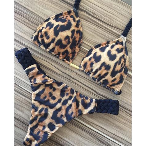 Jual Sexy Leopard Bikinis Micro Bikini Set Push Up Thong Biquini