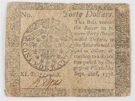 1778 40 Forty Dollars Continental Colonial Currency Note